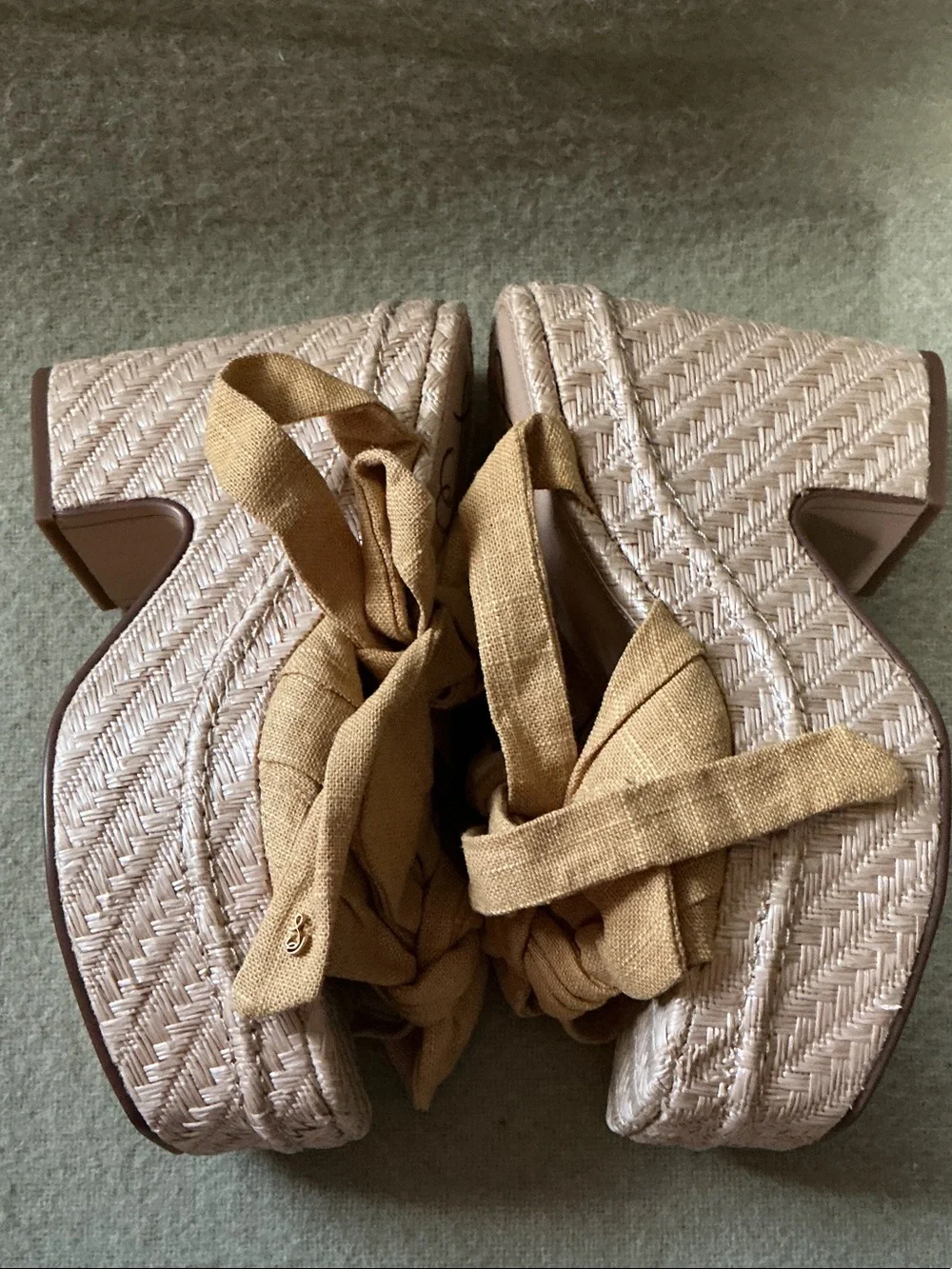 Sam Edelman Tan Knotted Espadrille Platform Wedges with Ankle Wraps